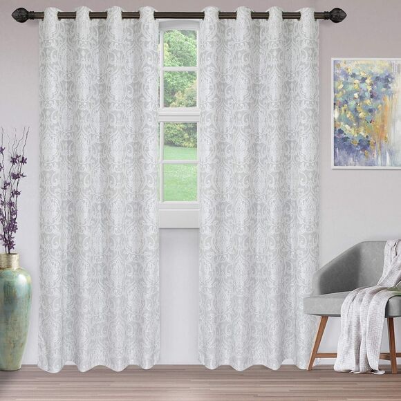 Superior Lotus Jacquard Premium Curtain Panel 2 Piece, Light Grey, 52”W x 84”L - Picture 1 of 6